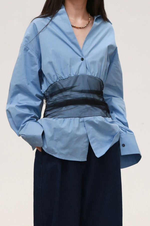 Renaissance Renaissance 24 Autumn and Winter Waist-cut Mesh Shirt RNS-DREW-BLUE